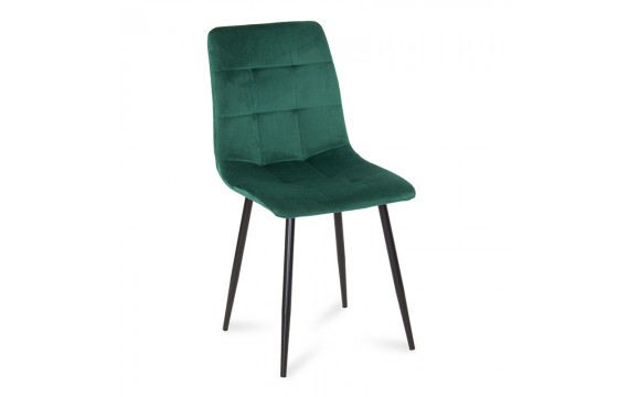 Velor armchair for the living room on metal black legs, green