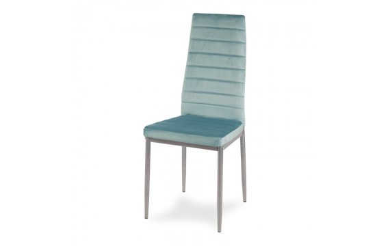 Modern upholstered velor chair on metal gray legs for kitchen living room light blue