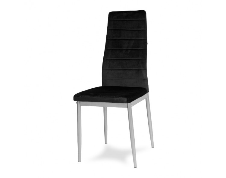 Modern upholstered velor chair on metal gray legs for living room kitchen black