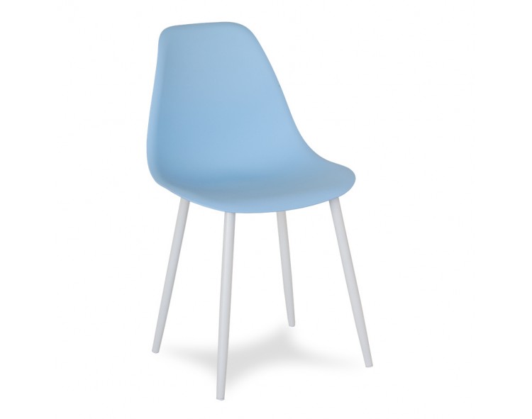 Scandinavian modern chair on metal white legs, stylish blue