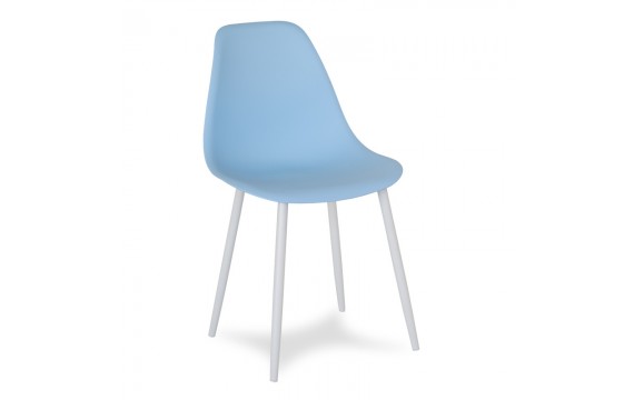 Scandinavian modern chair on metal white legs, stylish blue