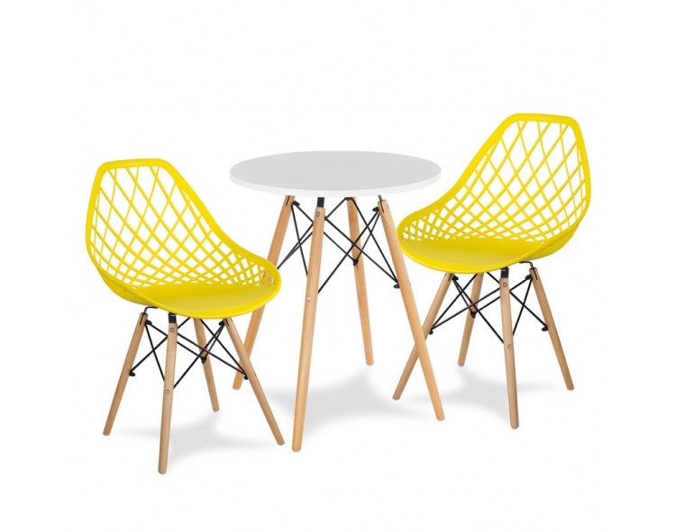 Round table  white, 2 chairs yellow Scandinavian modern kitchen set