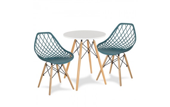 Round table  white + 2 chairs dark turquoise Scandinavian modern kitchen set