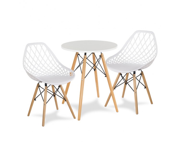 White round table + 2 white chairs Scandinavian modern kitchen set