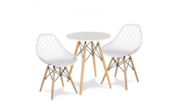 White round table + 2 white chairs Scandinavian modern kitchen set