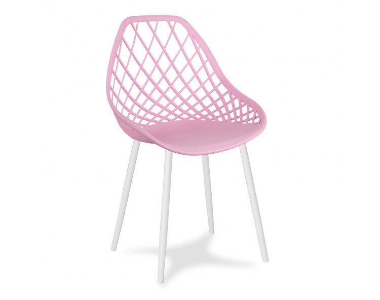 Scandinavian modern openwork chair on metal white legs stylish pink