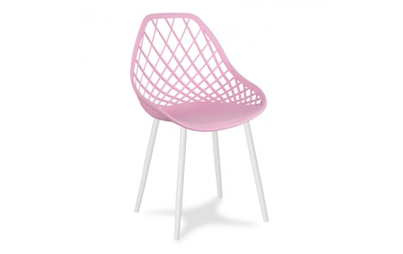 Scandinavian modern openwork chair on metal white legs stylish pink