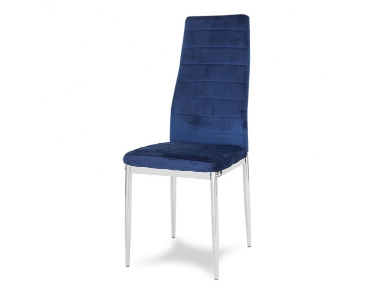 Modern upholstered velor chair on metal chrome legs for kitchen living room blue