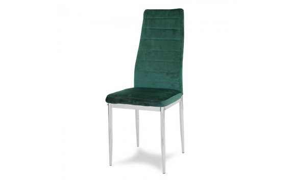 Modern upholstered velor chair on metal chrome legs for kitchen living room green