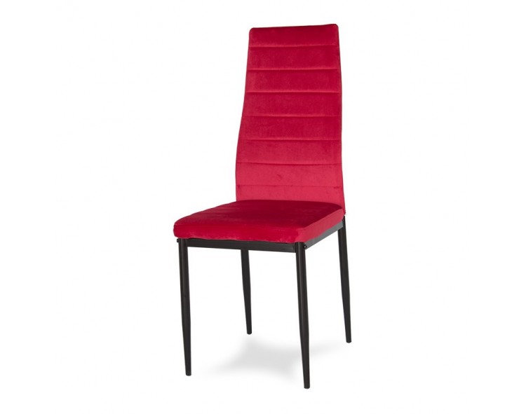 Modern upholstered velor chair on metal black legs for living room kitchen red