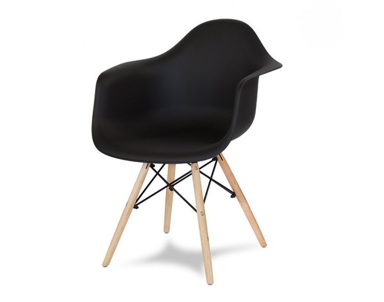 Modern stylish chair on wooden beech legs for the living room of the restaurant, black