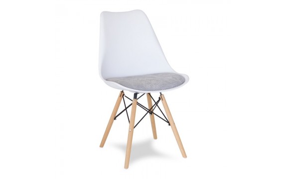 Chair with upholstered cushion on wooden beech legs, Scandinavian white