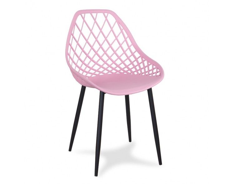 Modern Scandinavian openwork chair on metal black legs stylish pink