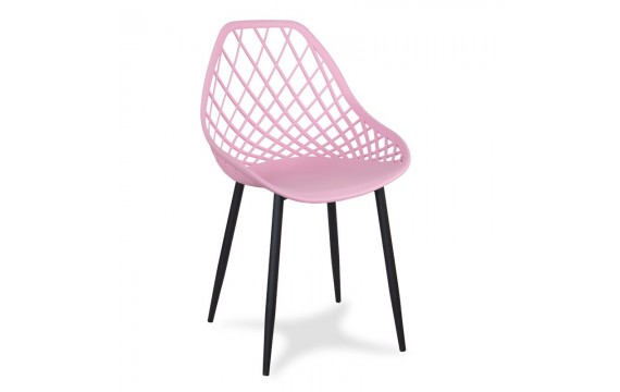 Modern Scandinavian openwork chair on metal black legs stylish pink