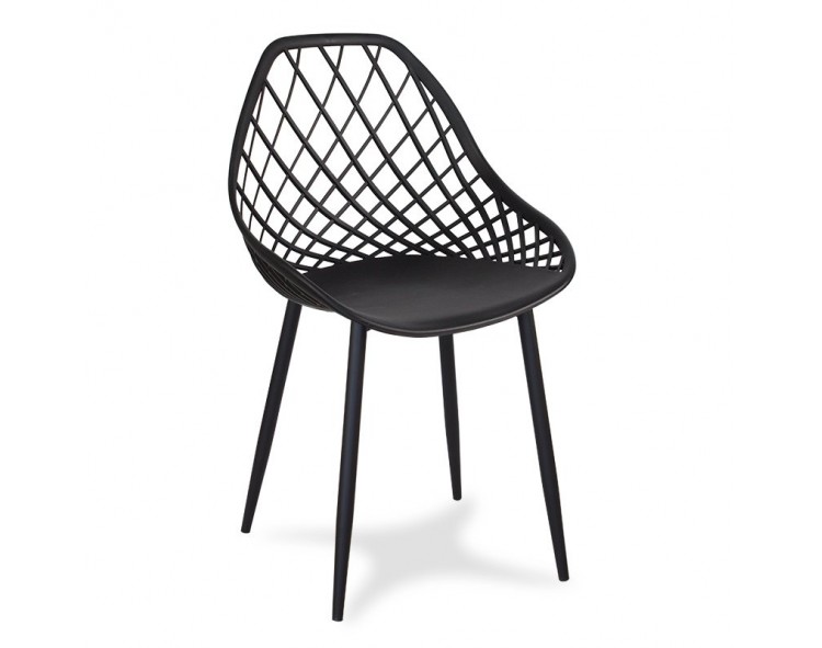 Modern Scandinavian openwork chair on metal black legs, stylish black