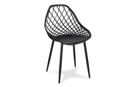 Modern Scandinavian openwork chair on metal black legs, stylish black