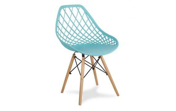 Modern Scandinavian openwork chair on wooden beech legs, stylish light brown