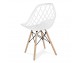 Modern Scandinavian openwork chair on wooden beech legs, stylish white