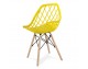 Modern Scandinavian openwork chair on wooden beech legs, stylish white