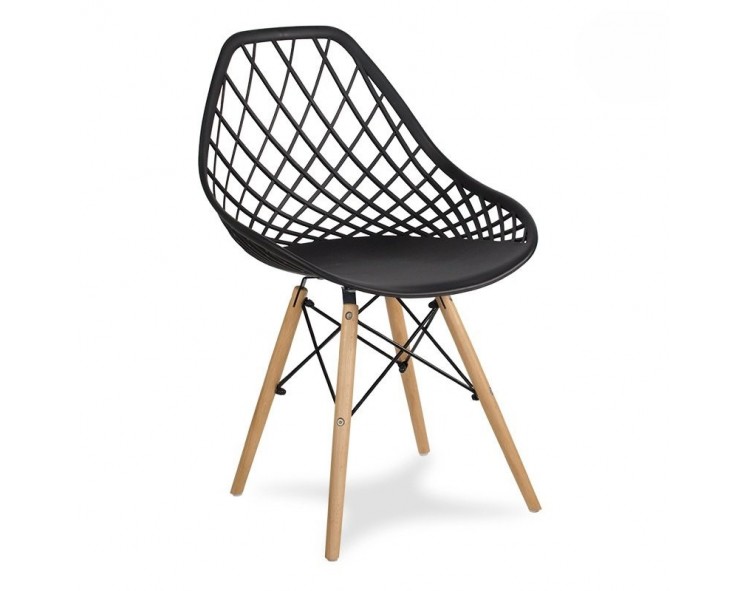 Scandinavian modern openwork chair on wooden beech legs stylish black