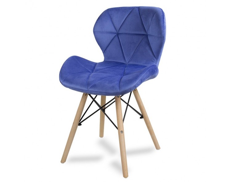 Chair on wooden beech legs upholstered with modern stylish velor for the living room office light blue