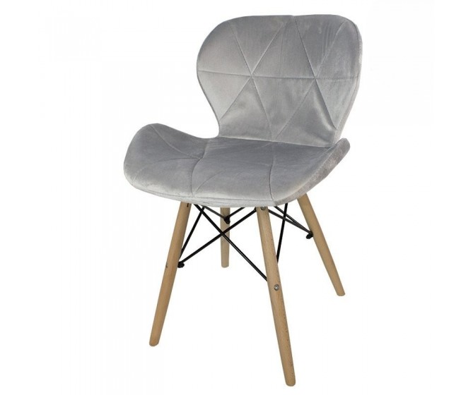 Chair on wooden beech legs upholstered with modern stylish velor for the living room office light blue