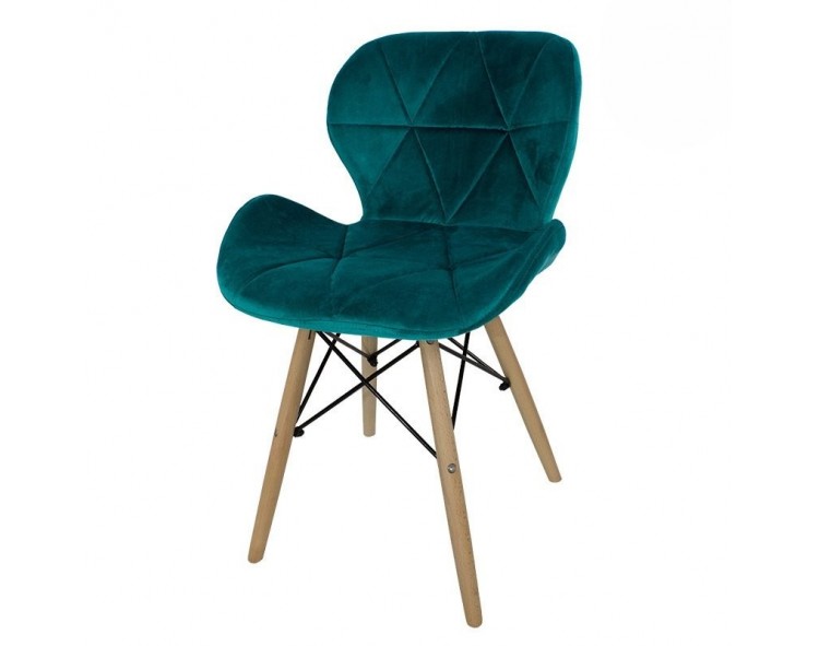 Chair on wooden beech legs upholstered with modern stylish velor for the living room office green