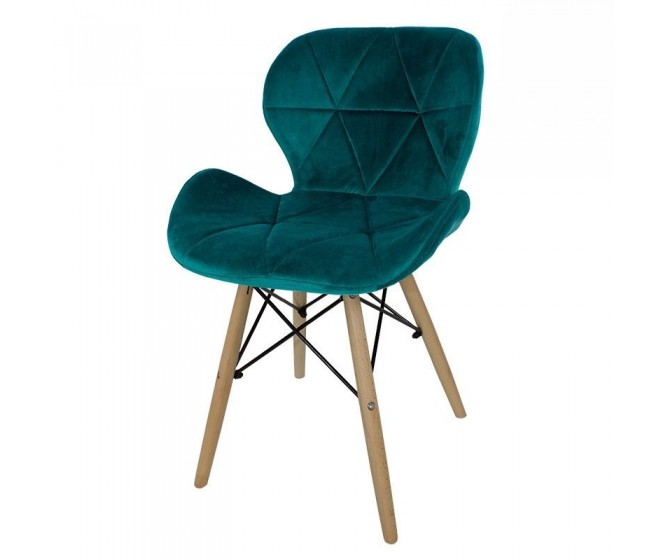 Chair on wooden beech legs upholstered with modern stylish velor for the living room office light blue