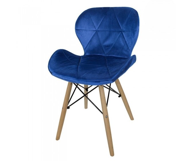 Chair on wooden beech legs upholstered with modern stylish velor for the living room office light blue