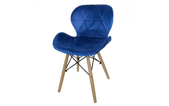 Chair on wooden beech legs upholstered with modern stylish velor for the living room office blue