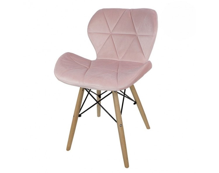 Chair on wooden beech legs upholstered with modern stylish velor for the living room office pink