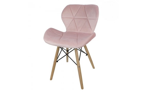 Chair on wooden beech legs upholstered with modern stylish velor for the living room office pink