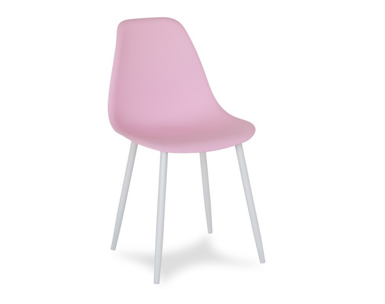 Scandinavian modern chair on metal white legs, stylish pink