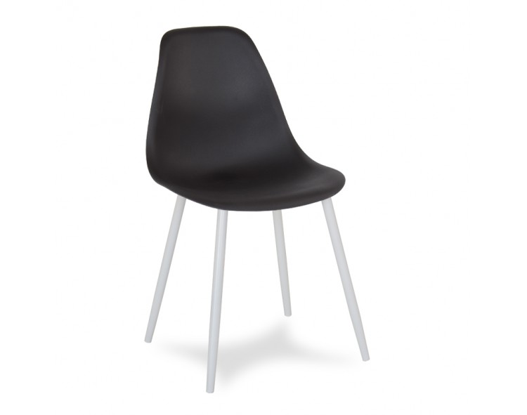 Scandinavian modern chair on metal white legs, stylish black