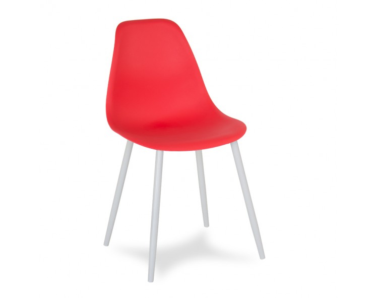 Scandinavian modern chair on metal white legs, stylish red