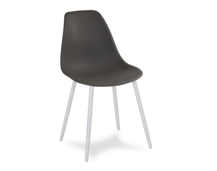 Scandinavian modern chair on metal white legs, stylish dark gray