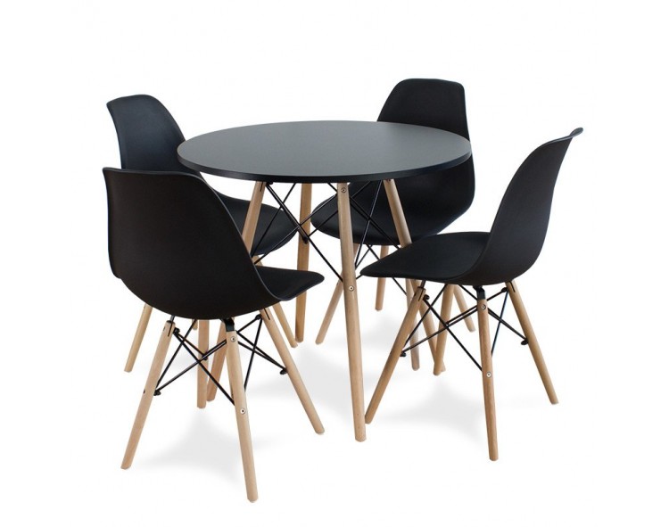 Black round table + 4 black chairs Scandinavian modern kitchen set