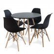 Black round table + 4 black chairs Scandinavian modern kitchen set