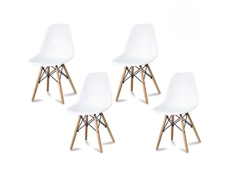 Set de 4 x scaune moderne pe picioare din lemn de fag stilat pentru living alb