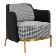 VENICE armchair, white and black houndstooth fabric, black eco-leather - gold foot