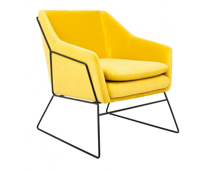 EMMA VELVET armchair, yellow velvet - black metal base