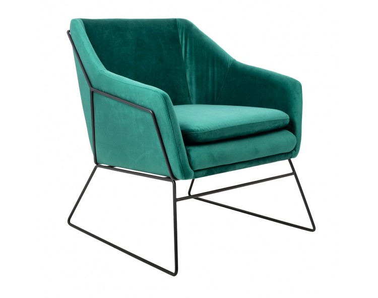 EMMA VELVET armchair, dark green velvet - black base