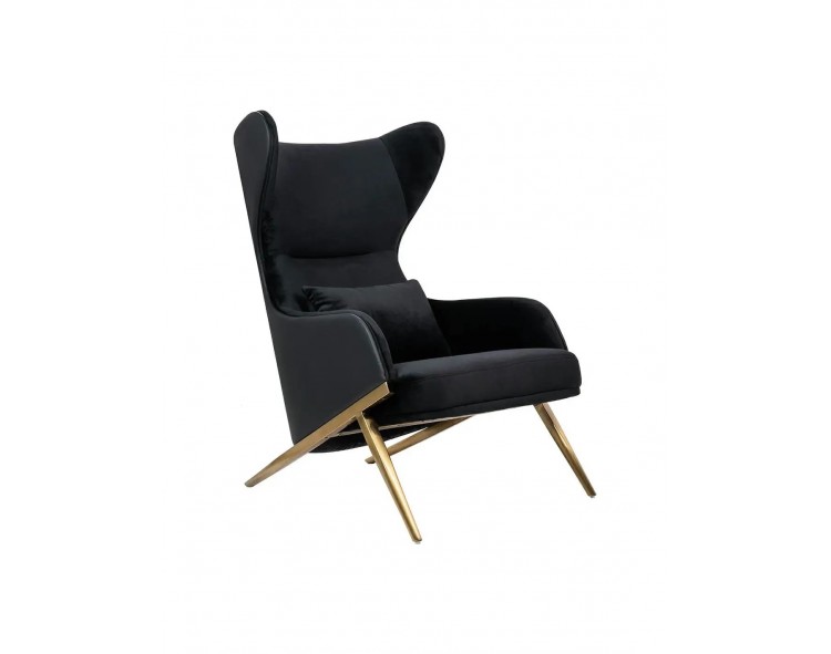 HAMPTON VELVET black armchair, black eco-leather - gold base