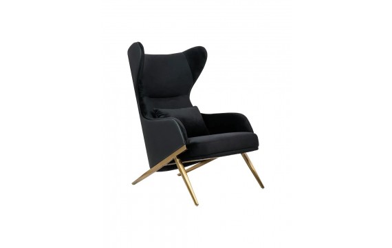 HAMPTON VELVET black armchair, black eco-leather - gold base