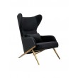 HAMPTON VELVET black armchair, black eco-leather - gold base