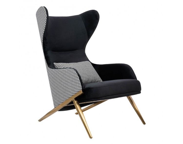 HAMPTON VELVET black armchair, black eco-leather - gold base