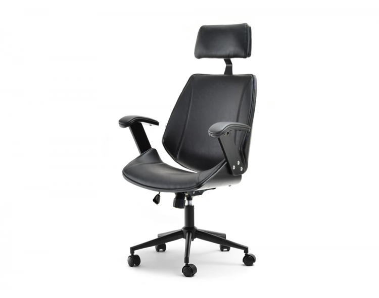 BLACK HIGH BACK OFFICE CHAIR FRANK IN WOOD AND ECO LEATHER ANTIC WITH ADJUSTMENT