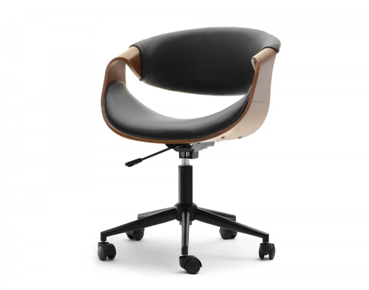 Elegant small RAPID black office chair made of walnut wood on a black leg with wheels