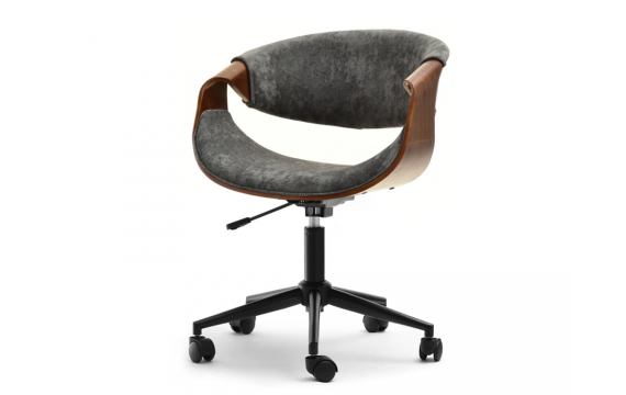 Frank high swivel armchair, black antic leather with a wooden body, burnt oak, for the office