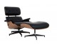 Lounge chair HM XL black / walnut with footstool